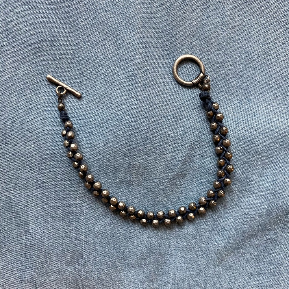 ⭐️ EUC Braided Metal Bead Bracelet, Navy Blue Cording, Boho Accessories, Jewelry - Picture 3 of 5